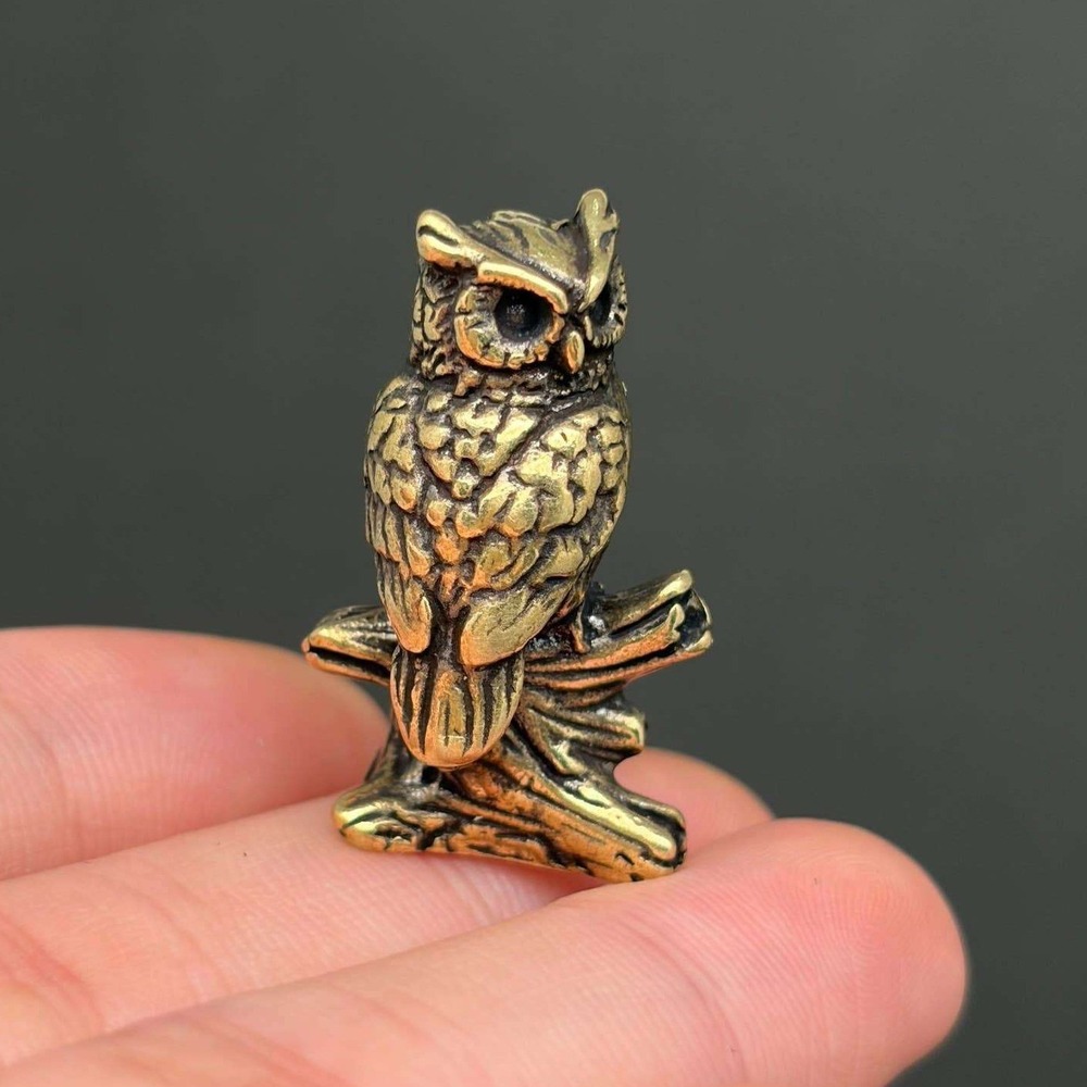 Brass Owl on Branch Figurine Spirit Animal Wisdom Intuition Altar Decor